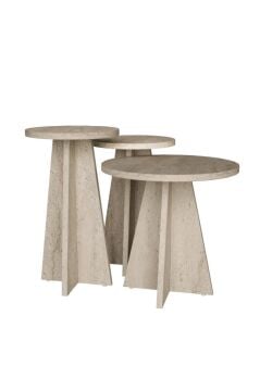 Dorpek Podel Yuvarlak Iskandinav Mantar Sehpa 3'lü Zigon Sehpa Traverten