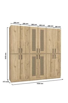 12 Kapaklı Gardırop - 182 cm Y, 184 cm G - Genç Odası ve Yatak Odası Gardırop | Monza