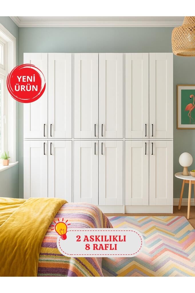 12 Kapaklı Gardırop - 182 cm Y, 184 cm G - Genç Odası ve Yatak Odası Gardırop | Arden