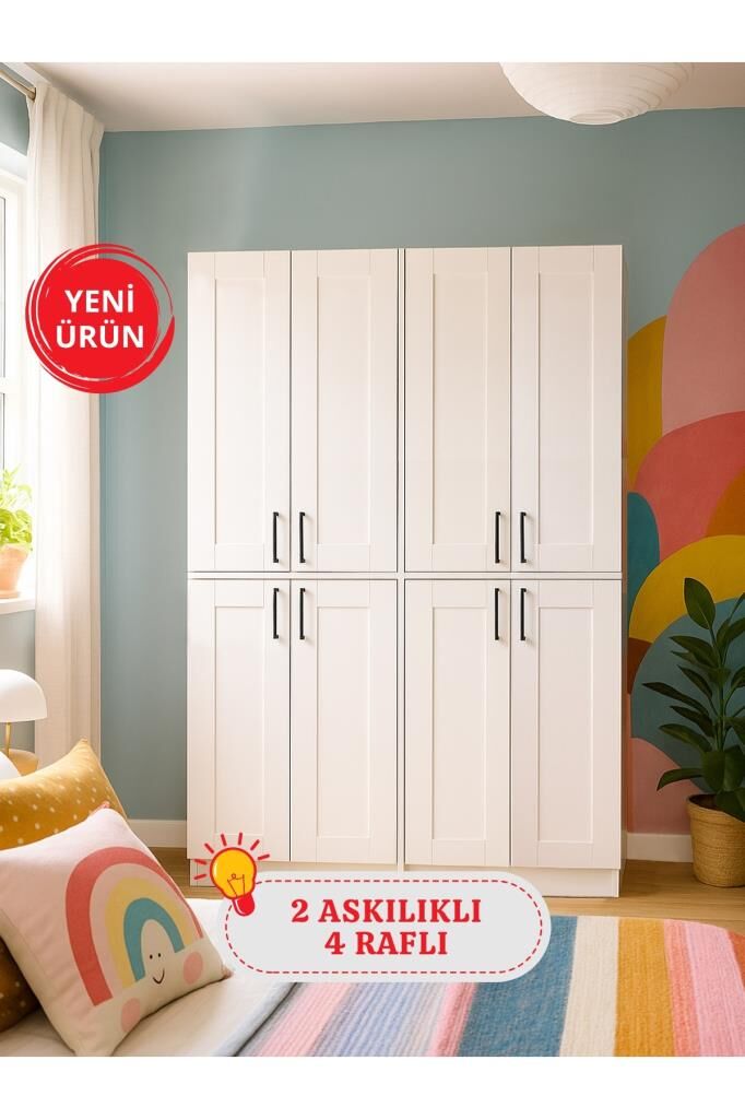 Dorpek Arden 4 Kapaklı Gardırop - 182 cm Y, 122 cm G - Genç Odası ve Yatak Odası Gardırop