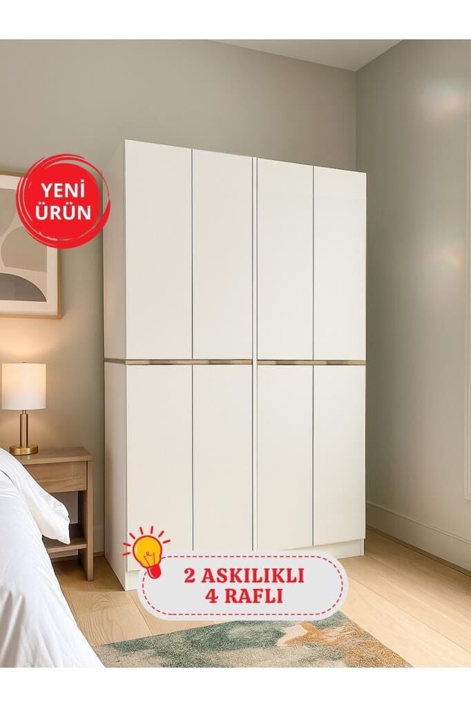 Dorpek Lias 4 Kapaklı Gardırop - 182 cm Y, 122 cm G - Genç Odası ve Yatak Odası Gardırop