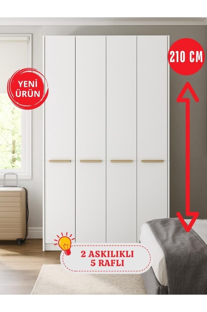 4 Kapaklı Gardırop - 210 cm Y, 124 cm G - Genç Odası ve Yatak Odası Gardırop | Cosmos