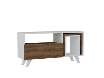 Dekorister Novella K2 Sehpalı Tv Ünitesi / Düşer Kapaklı Raflı Tv Sehpası - Beyaz Ceviz