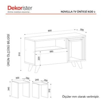 Dekorister Novella K2 Sehpalı Tv Ünitesi / Düşer Kapaklı Raflı Tv Sehpası - Beyaz Ceviz