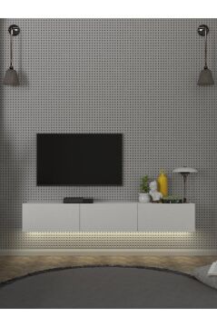 Led Li Işıklı Tv Ünitesi 180 Cm -beyaz, Modern, Şık, Geniş, Fonksiyonel Tasarım - Tv Sehpası | Cercei