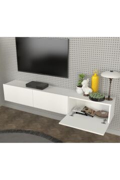 Led Li Işıklı Tv Ünitesi 180 Cm -beyaz, Modern, Şık, Geniş, Fonksiyonel Tasarım - Tv Sehpası | Cercei