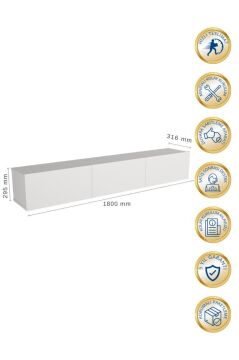 Led Li Işıklı Tv Ünitesi 180 Cm -beyaz, Modern, Şık, Geniş, Fonksiyonel Tasarım - Tv Sehpası | Cercei