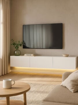 Led Li Işıklı Tv Ünitesi 180 Cm -beyaz, Modern, Şık, Geniş, Fonksiyonel Tasarım - Tv Sehpası | Cercei