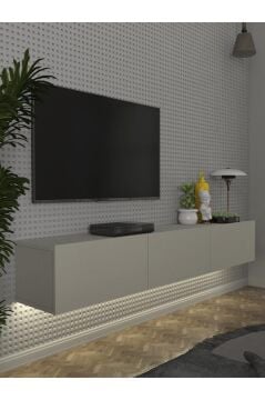Led Li Işıklı Tv Ünitesi 180 Cm - Kumtaşı Renk, Modern, Geniş, Raflı Tasarım - Tv Sehpası | Cercei