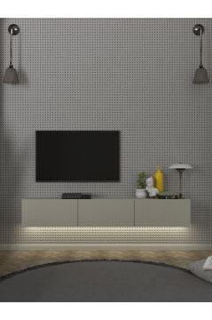 Dorpek Cercei Led Li Işıklı Tv Ünitesi 180 Cm - Kumtaşı Renk, Modern, Geniş, Raflı Tasarım - Tv Sehpası