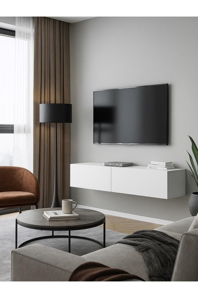 Dorpek Jorah Tv Sehpası 135 Cm Beyaz - Duvara Monte – Dayanıklı & Modern Tasarım - Kolay Montaj Kurulum