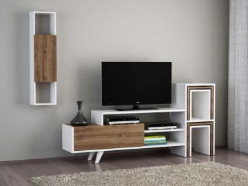 Dekorister Novella K14 Kitaplıklı Tv Ünitesi Beyaz-Ceviz
