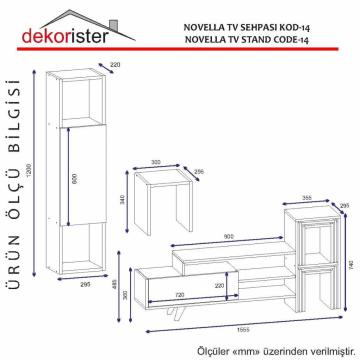 Dekorister Novella K14 Kitaplıklı Tv Ünitesi Beyaz-Ceviz