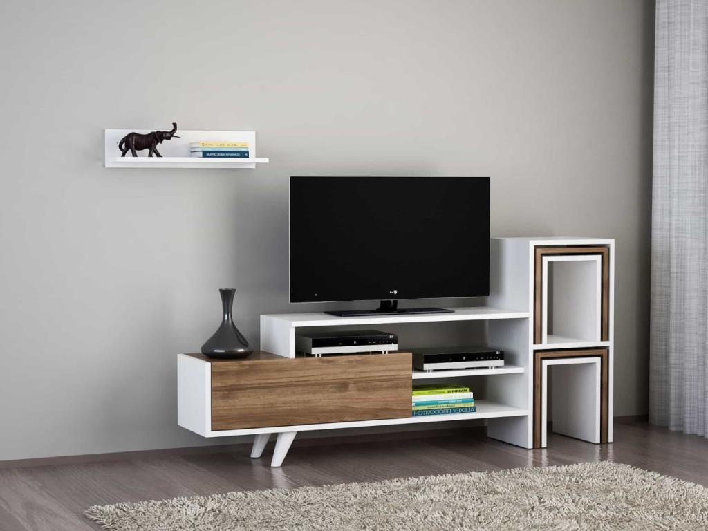 Dekorister Novella K15 Kitaplıklı Tv Ünitesi Beyaz-Ceviz