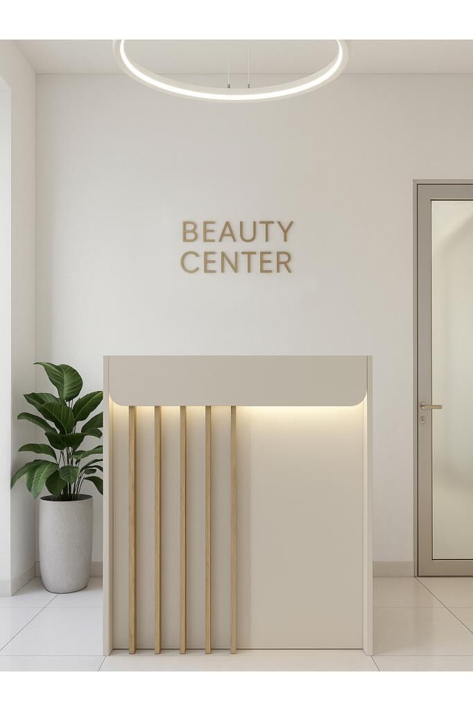 Dorpek Karibu Ledli Karşılama Bankosu 110 cm Ofis Kasa Resepsiyon Masası Kumtaşı - Sepet