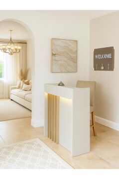 Dorpek Karibu Ledli Karşılama Bankosu 110 cm Ofis Kasa Resepsiyon Masası Kumtaşı - Sepet