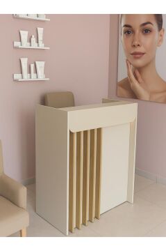 Dorpek Karibu Ledli Karşılama Bankosu 110 cm Ofis Kasa Resepsiyon Masası Kumtaşı - Sepet