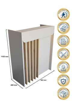 Dorpek Karibu Ledli Karşılama Bankosu 110 cm Ofis Kasa Resepsiyon Masası Kumtaşı - Sepet