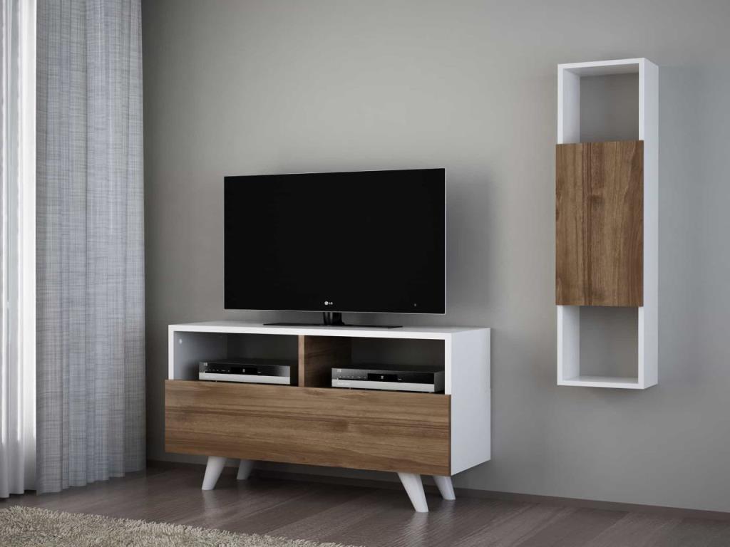 Dekorister Novella K34 Kitaplıklı Tv Ünitesi Beyaz-Ceviz