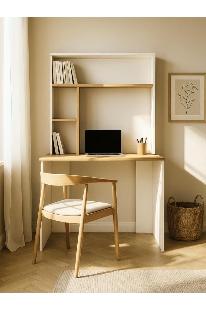 Dorpek Ester Fonksiyonel Kitaplıklı Çalışma Masası Beyaz - Safir