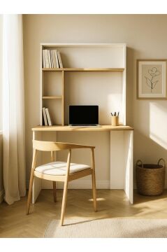 Dorpek Ester Fonksiyonel Kitaplıklı Çalışma Masası Beyaz - Safir