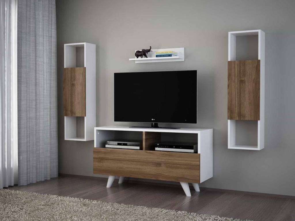 Dekorister Novella K3445 Kitaplıklı Tv Ünitesi Beyaz-Ceviz