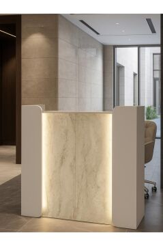 Ledli Karşılama Bankosu 110 cm Ofis Kasa Resepsiyon Masası Kumtaşı - Traverten | Passione