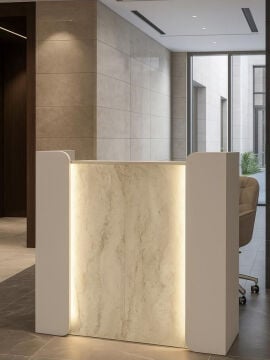 Ledli Karşılama Bankosu 110 cm Ofis Kasa Resepsiyon Masası Kumtaşı - Traverten | Passione