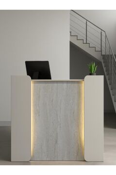 Dorpek Passione Ledli Karşılama Bankosu 110 cm Ofis Kasa Resepsiyon Masası Kumtaşı - Traverten