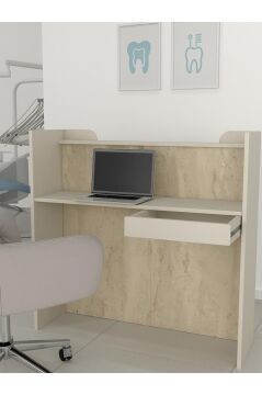 Dorpek Passione Ledli Karşılama Bankosu 110 cm Ofis Kasa Resepsiyon Masası Kumtaşı - Traverten