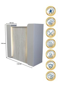 Ledli Karşılama Bankosu 110 cm Ofis Kasa Resepsiyon Masası Kumtaşı - Traverten | Passione