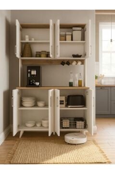 Dorpek Kalira 4 Kapaklı Mutfak Dolabı Çok amaçlı Dolap Kahve Kösesi Beyaz - Sepet