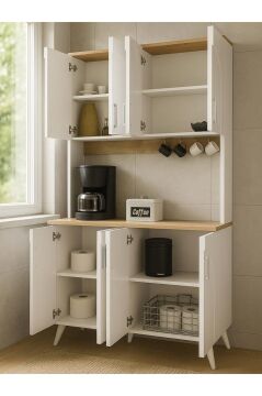 Dorpek Kalira 4 Kapaklı Mutfak Dolabı Çok amaçlı Dolap Kahve Kösesi Beyaz - Sepet