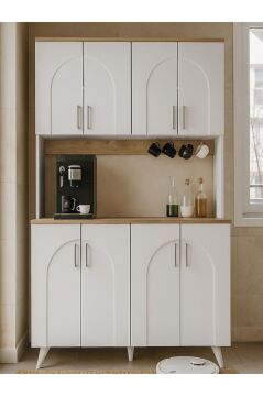 Dorpek Kalira 4 Kapaklı Mutfak Dolabı Çok amaçlı Dolap Kahve Kösesi Beyaz - Sepet