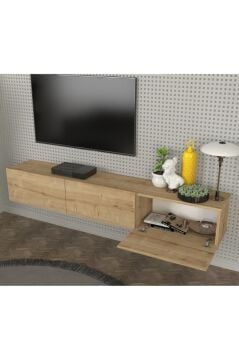 Dorpek Cercei Tv Ünitesi Modern Tasarım, Geniş Ekran Uyumlu, Raflı Ve Geniş Alanlı Tv Sehpası 180 Cm Safir