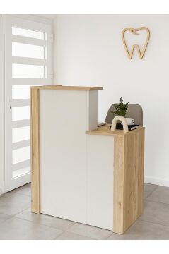 Dorpek Enter Karşılama Bankosu 110cm Kasa Resepsiyon Masası Ofis Bankosu Sepet-kumtaşı