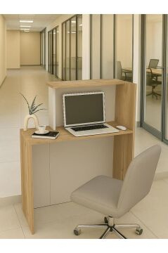 Dorpek Enter Karşılama Bankosu 110cm Kasa Resepsiyon Masası Ofis Bankosu Sepet-kumtaşı