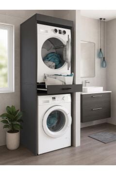 Dorpek Fika Kurutma ve Çamaşır Makinesi Dolabı Çok Amaçlı Dolap Banyo Dolabı Antrasit