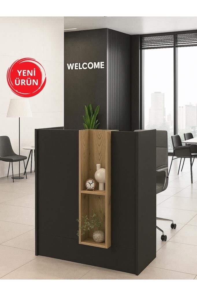 Dorpek Bonveno Karşılama Bankosu 110 cm Kasa Resepsiyon Masası Ofis Bankosu Antrasit - Sepet