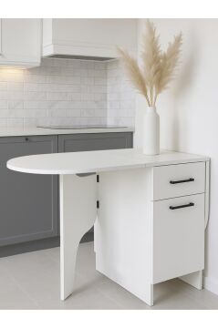 Dorpek Pimora Katlanır Çekmeceli Yemek Masası Pratik Açılır Kapanır Masa Beyaz