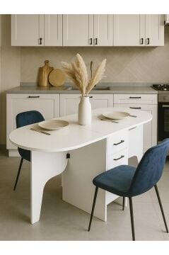 Dorpek Pimora Katlanır Çekmeceli Yemek Masası Pratik Açılır Kapanır Masa Beyaz