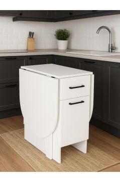 Dorpek Pimora Katlanır Çekmeceli Yemek Masası Pratik Açılır Kapanır Masa Beyaz