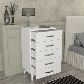 Cemre 5 Çekmeceli Şifonyer Beyaz