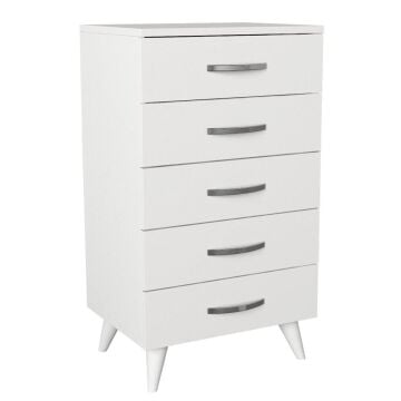 Dekorister Cemre Beyaz Şifonyer - 5 Çekmeceli Çok Amaçlı Komodin ve Çekmeceli Dolap