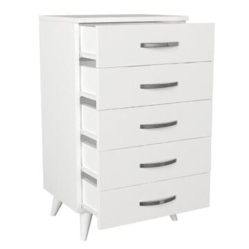 Dekorister Cemre Beyaz Şifonyer - 5 Çekmeceli Çok Amaçlı Komodin ve Çekmeceli Dolap