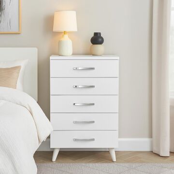 Dekorister Cemre Beyaz Şifonyer - 5 Çekmeceli Çok Amaçlı Komodin ve Çekmeceli Dolap