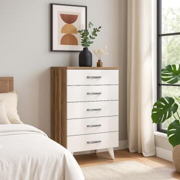 Cemre 5 Çekmeceli Şifonyer Beyaz-Ceviz