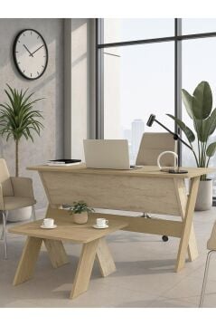 Dorpek Sora Ofis Takımı Ofis Masa ve Sehpa Seti Rota - Traverten