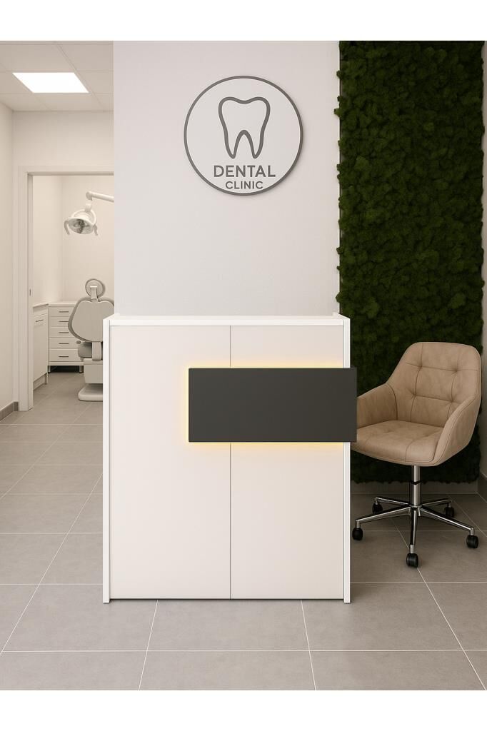 Dorpek Aloha Led Işıklı Karşılama Bankosu 110 Cm Beyaz Antrasit - Kasa Resepsiyon Masası Ofis Banko