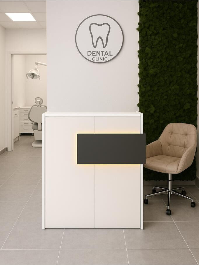 Dorpek Aloha Led Işıklı Karşılama Bankosu 110 Cm Beyaz Antrasit - Kasa Resepsiyon Masası Ofis Banko